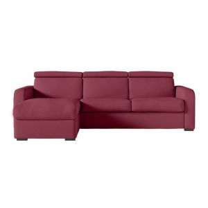 Canap&eacute; d'angle convertible couchage 140x190cm en tissu bordeaux