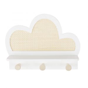 Pat&egrave;re nuage 3 crochets &eacute;crue avec &eacute;tag&egrave;re cannage en rotin