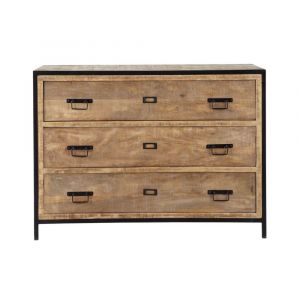 Commode industrielle en bois de manguier massif et m&eacute;tal L110