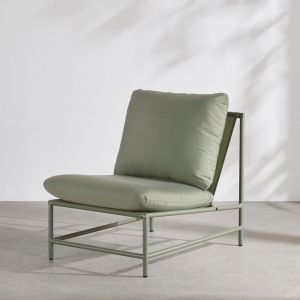 Fauteuil de jardin en aluminium, textil&egrave;ne et coussins en polyester recycl&eacute; vert kaki