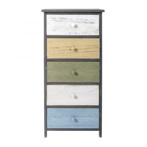 Chiffonnier en bois blanc et gris avec 5 tiroirs