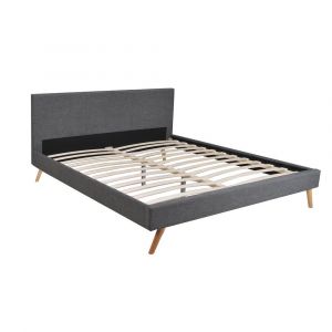 Lit, tissu gris foncé 180x200 cm