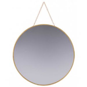 Miroir suspendu avec cha&icirc;nette rond en m&eacute;tal dor&eacute; D30