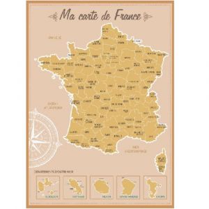 D&eacute;coration murale carte de France &agrave; gratter 52x73cm
