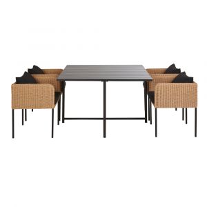 Ensemble table et 4 chaises de jardin en acier et aluminium gris anthracite et r&eacute;sine recycl&eacute;e beige