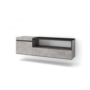 Meuble tv effet bois ciment 150x35x45cm suspendu