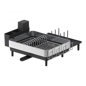 &Eacute;gouttoir &agrave; vaisselle extensible avec bec tournant argent et noir