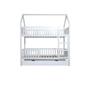 Lit superpos&eacute; cabane + lit pieds pliants bois blanc 90x190/90x190cm