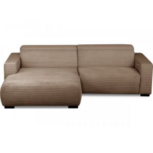 Canap&eacute; d'angle gauche 1 relax &eacute;lectrique velours cotel&eacute; marron