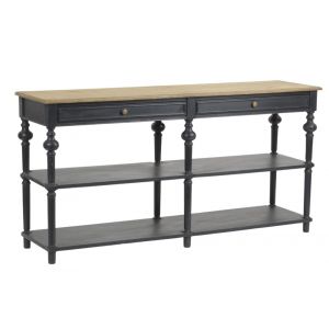Console &agrave; drapier en bois 2 tiroirs 2 tablettes L160