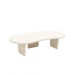 Table basse en microciment avec trois pieds blanc cass&eacute; 120x30cm