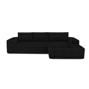 Canap&eacute; convertible angle droit velours c&ocirc;tel&eacute; XXL noir 140cm