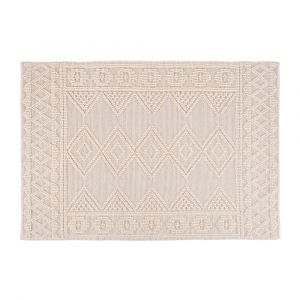 Tapis style berb&egrave;re en laine et coton tiss&eacute; en relief &eacute;cru et gris 160x230