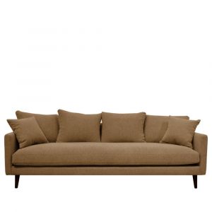 Canap&eacute; convertible 4 places en tissu pieds bois fonc&eacute; - Caramel chin&eacute;