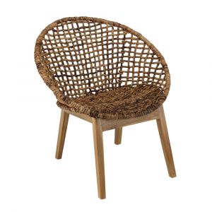 Fauteuil dossier arrondi assise en abaca tress&eacute;