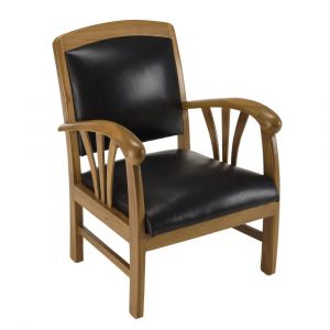 Fauteuil en teck et cuir noir