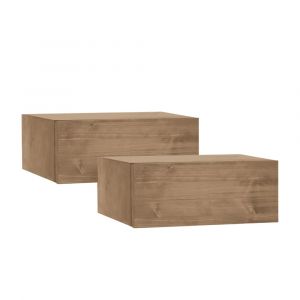 Ensemble 2 tables de chevet flottants en bois de pin vieilli 40x15cm