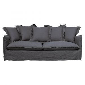 Canap&eacute; convertible 3/4 places en lin lav&eacute; gris anthracite