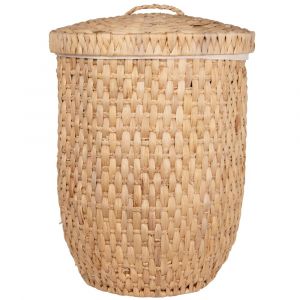 Panier &agrave; linge en jacinthe d'eau avec couvercle