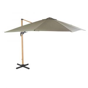 Parasol d&eacute;port&eacute; 3x3m en aluminium imitation bois et toile vert kaki