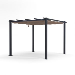 Tonnelle 3x3m avec toile r&eacute;tractable en aluminium gris taupe