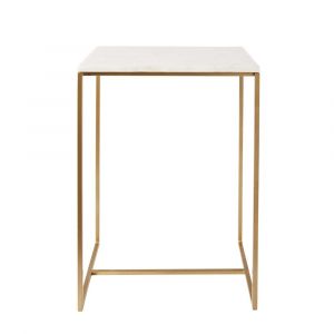 Bout de canap&eacute; en marbre blanc et m&eacute;tal dor&eacute;