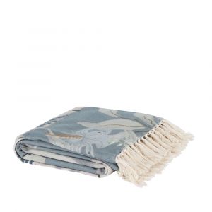 Plaid en coton motif tigre multicolore imprimé et brodé 170x130