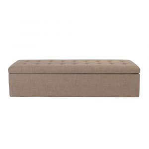 Banc coffre en bois avec rev&ecirc;tement tissu taupe - L140 cm