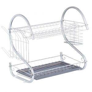 &Eacute;gouttoir &agrave; vaisselle 2 &eacute;tages plateau gris 45.5x24.5x37.5cm