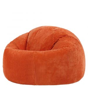 Pouf velours c&ocirc;tel&eacute; orange terracotta