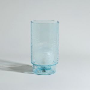 Lampe en verre bleu textur&eacute; et globe opaque