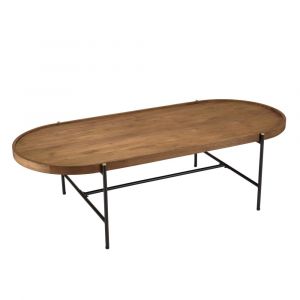 Table basse ovale plateau en bois de teck recycl&eacute; L140