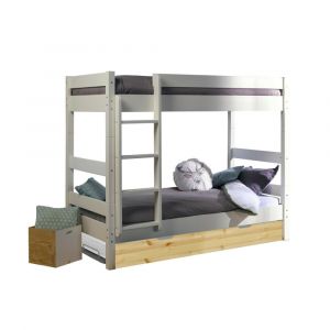 Pack lit superpos&eacute; gigogne avec matelas 80x190 bois massif blanc bois