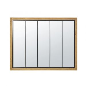 Miroir verrière rectangulaire en pin et métal noir 120x95