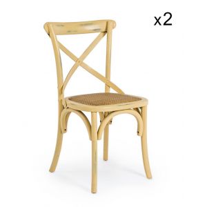 Set de 2 chaises en orme ocre et rotin naturel