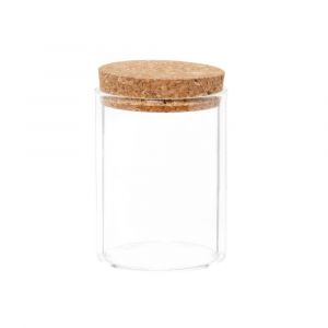 Jarre en verre transparent et bouchon en li&egrave;ge beige H9