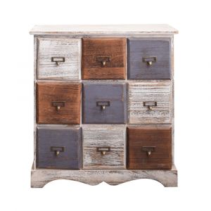 Commode effet vieilli  avec 9 tiroirs en bois blanc brun et gris