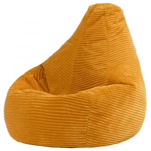 Pouf poire enfant &agrave; dossier haut velours c&ocirc;tel&eacute; jaune ocre