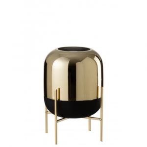 Photophore sur pied verre noir et or H26,5cm