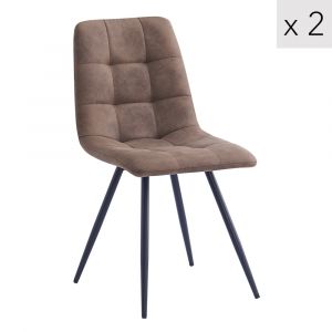 Lot de 2 chaises de salle &agrave; manger scandinaves en simili marron