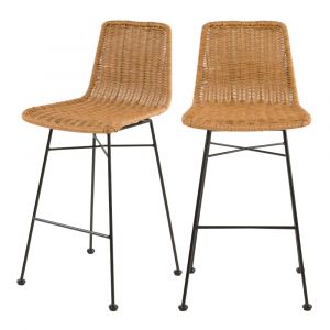 Lot de 2 chaises de bar mi-hauteur 63 cm en r&eacute;sine tress&eacute;e marron
