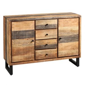 ODILON - Buffet 2 portes 4 tiroirs en palissandre et m&eacute;tal noir