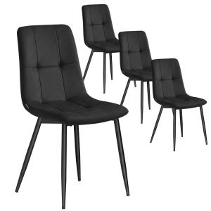 Lot de 4 chaises rembourr&eacute;es en velours chaises de salle &agrave; manger noir