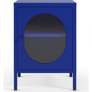 Table de chevet 1 porte en m&eacute;tal bleu &eacute;lectrique 40 cm