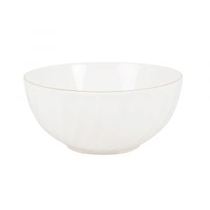 Saladier en c&eacute;ramique torsad&eacute;e blanche et liser&eacute; dor&eacute;