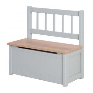 Banc coffre &agrave; jouets avec dossier en bois massif bicolore taupe