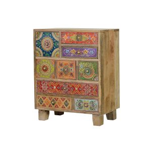 Commode multicolore en bois de manguier peint &agrave; la main