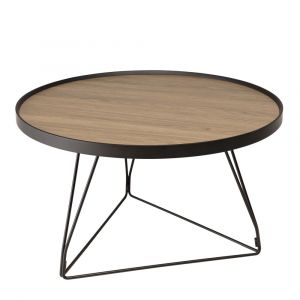Table basse ronde pieds &eacute;pingles m&eacute;tal noir D70