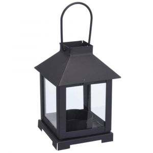 Lanterne en m&eacute;tal noir pour bougie chauffe-plat