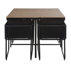 Ensemble table en composite imitation teck et fauteuils en r&eacute;sine recycl&eacute;e noire de jardin